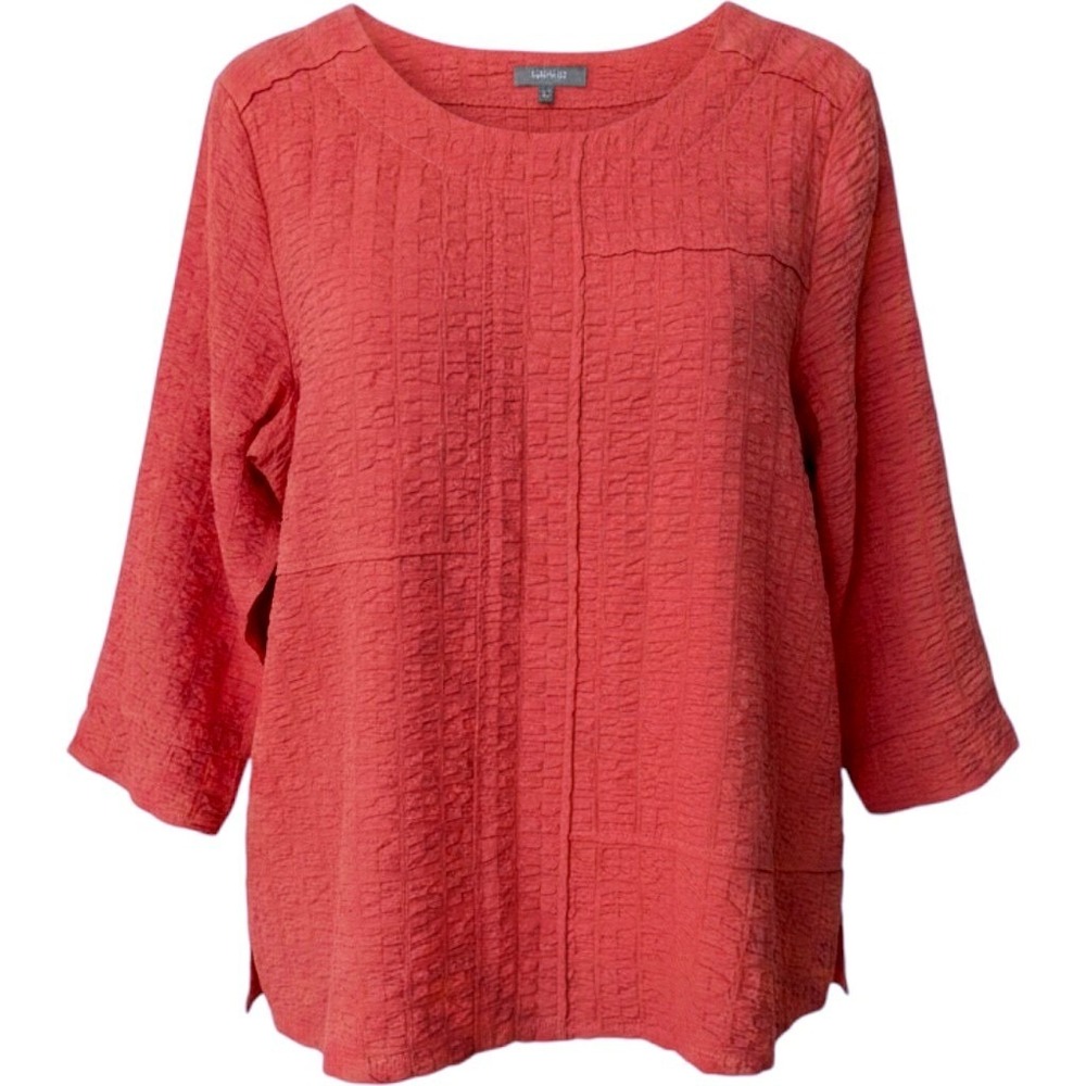Habitat Clothes To Live In Coral Pink Puckered Textured Top L Lagenlook boxy